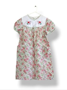 Vintage Floral Embroidered Button Down House Dress Cottagecore Flowy Cute Chores